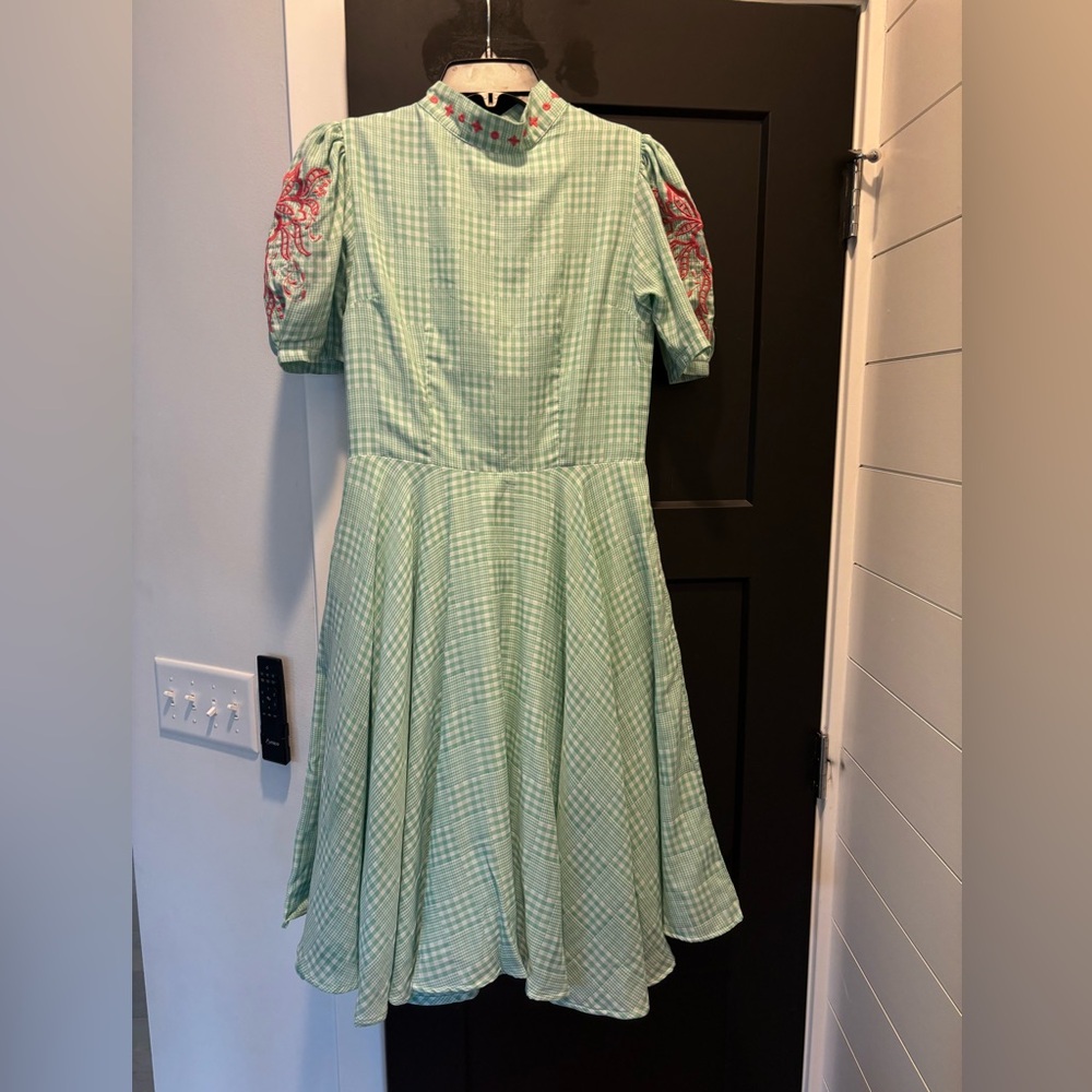Fanm Mon Lipno Dress Midi Mini Floral Embroidered Green Checker Plaid Small NWT - Picture 7 of 16